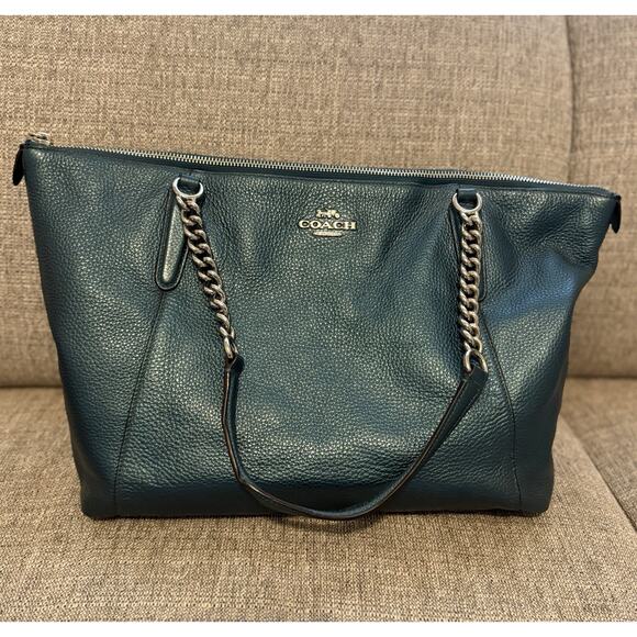 Coach AVA Leather Metallic Teal Tote G1857-F35850 Shoulder Handbag - Picture 2 of 16